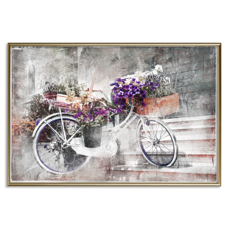Poster Flowery Bicycle - colorful composition on a retro-style staircase background 116417 additionalImage 18