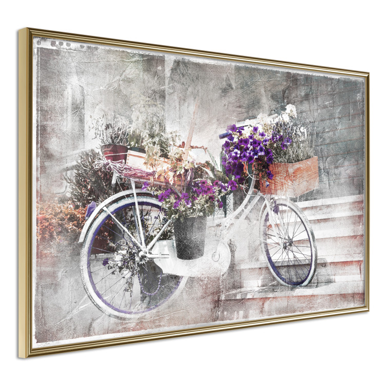 Poster Flowery Bicycle - colorful composition on a retro-style staircase background 116417 additionalImage 12