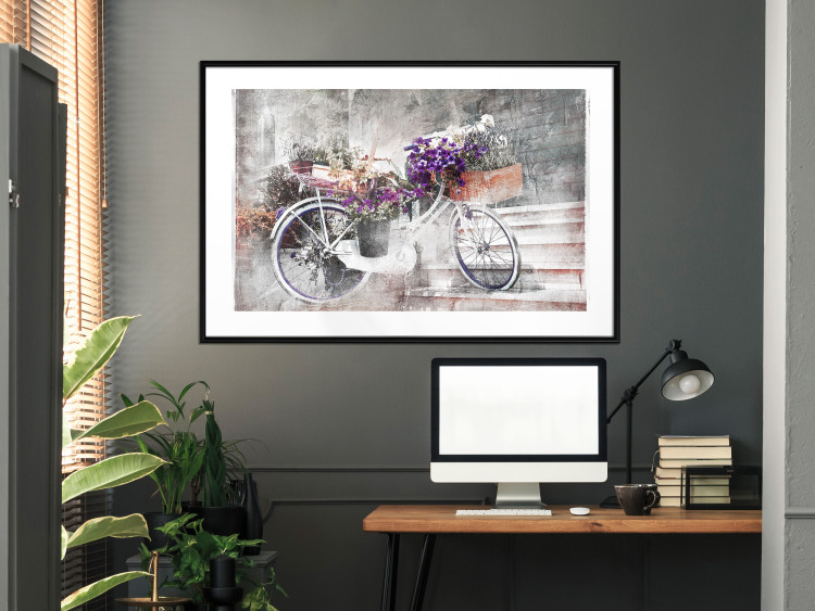 Poster Flowery Bicycle - colorful composition on a retro-style staircase background 116417 additionalImage 4