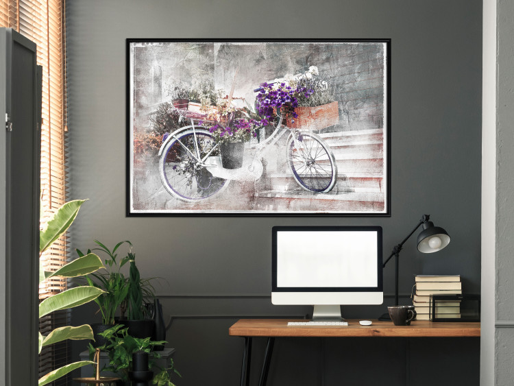 Poster Flowery Bicycle - colorful composition on a retro-style staircase background 116417 additionalImage 3