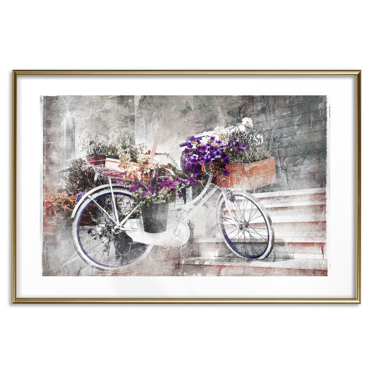 Poster Flowery Bicycle - colorful composition on a retro-style staircase background 116417 additionalImage 20