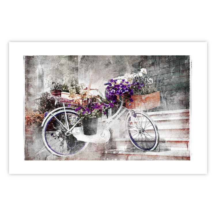Poster Flowery Bicycle - colorful composition on a retro-style staircase background 116417 additionalImage 16