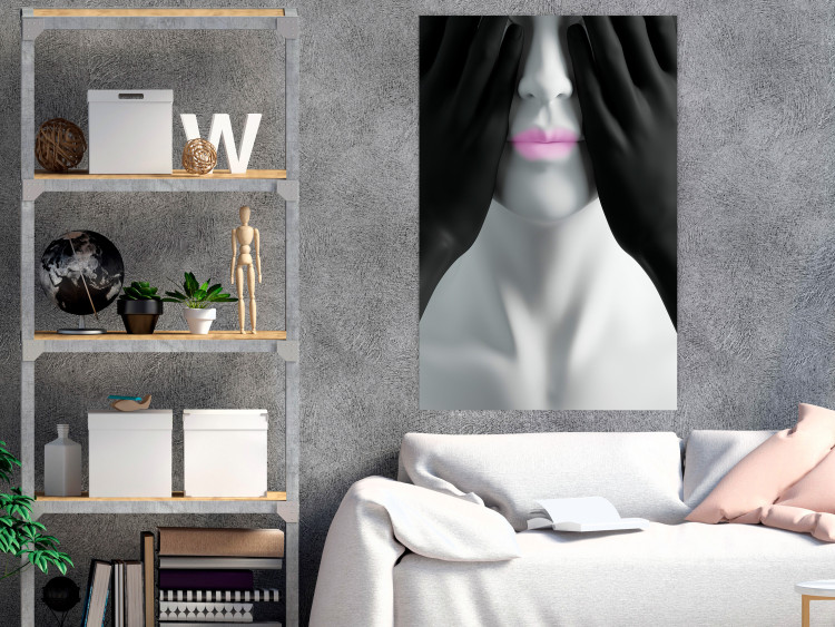 Wall Poster Mannequin - black and white abstraction with a woman's face with pink lips 117017 additionalImage 17