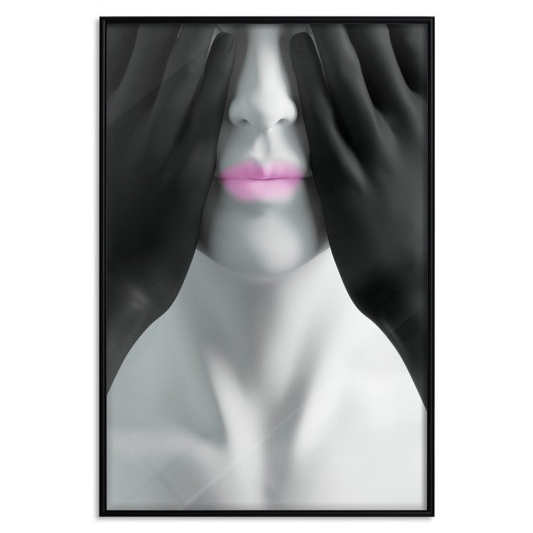 Wall Poster Mannequin - black and white abstraction with a woman's face with pink lips 117017 additionalImage 24