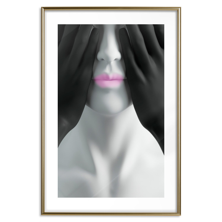 Wall Poster Mannequin - black and white abstraction with a woman's face with pink lips 117017 additionalImage 14