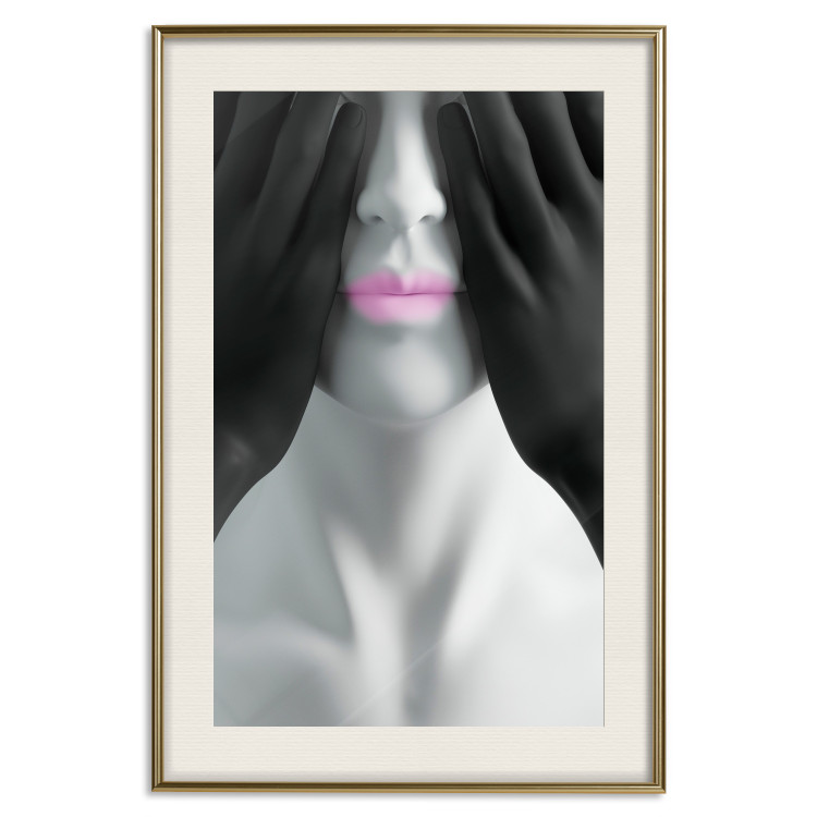 Wall Poster Mannequin - black and white abstraction with a woman's face with pink lips 117017 additionalImage 19