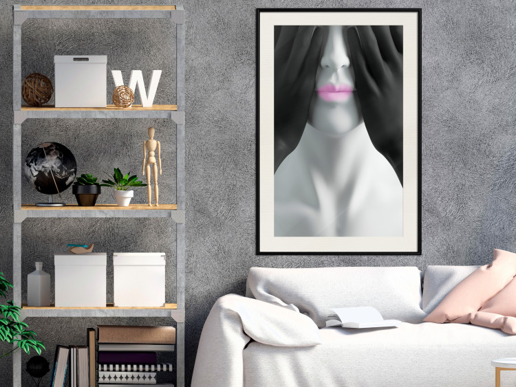 Wall Poster Mannequin - black and white abstraction with a woman's face with pink lips 117017 additionalImage 22