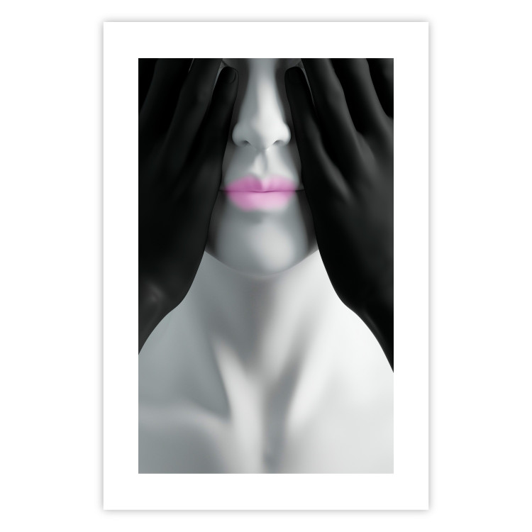 Wall Poster Mannequin - black and white abstraction with a woman's face with pink lips 117017 additionalImage 25
