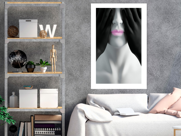 Wall Poster Mannequin - black and white abstraction with a woman's face with pink lips 117017 additionalImage 4