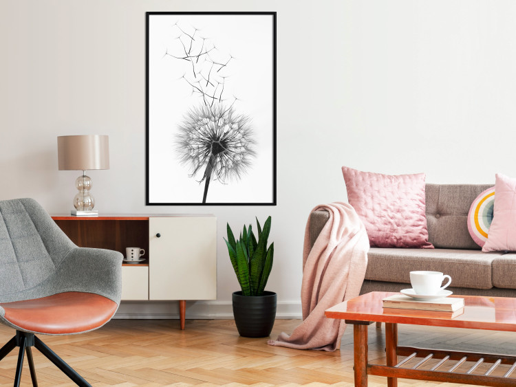 Wall Poster Dandelion - black and white composition with delicate flower in the wind 117117 additionalImage 3