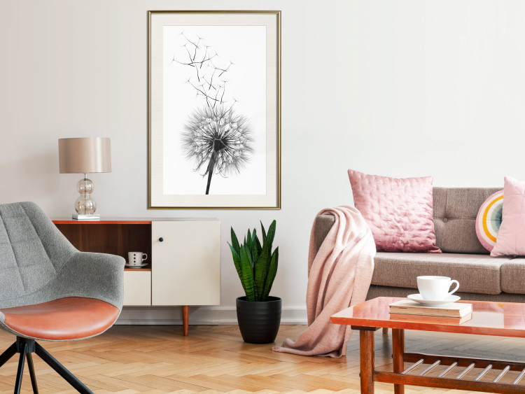 Wall Poster Dandelion - black and white composition with delicate flower in the wind 117117 additionalImage 21