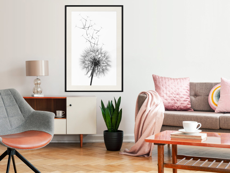 Wall Poster Dandelion - black and white composition with delicate flower in the wind 117117 additionalImage 22