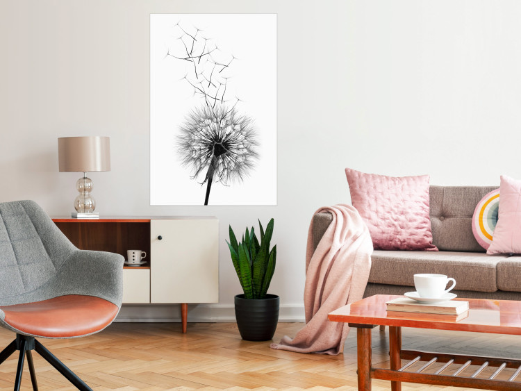 Wall Poster Dandelion - black and white composition with delicate flower in the wind 117117 additionalImage 17