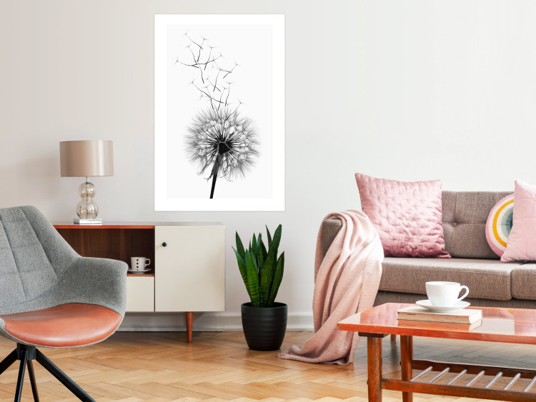 Wall Poster Dandelion - black and white composition with delicate flower in the wind 117117 additionalImage 4