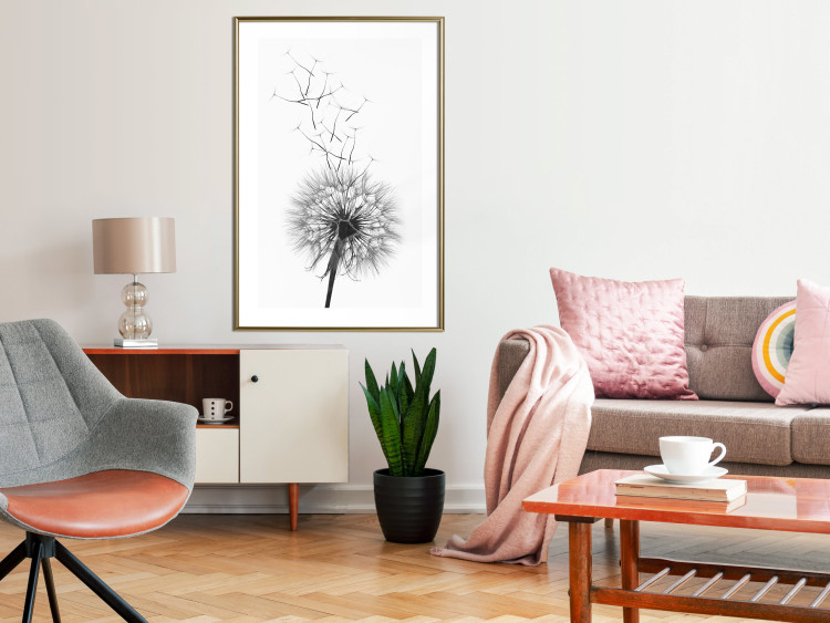 Wall Poster Dandelion - black and white composition with delicate flower in the wind 117117 additionalImage 15