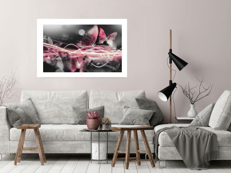 Wall Poster Flame of Butterflies - radiant abstraction with silver and pink insects 118417 additionalImage 2