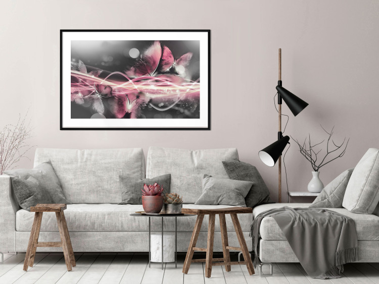 Wall Poster Flame of Butterflies - radiant abstraction with silver and pink insects 118417 additionalImage 4