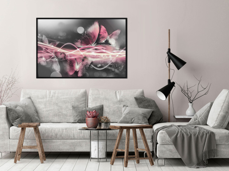 Wall Poster Flame of Butterflies - radiant abstraction with silver and pink insects 118417 additionalImage 3