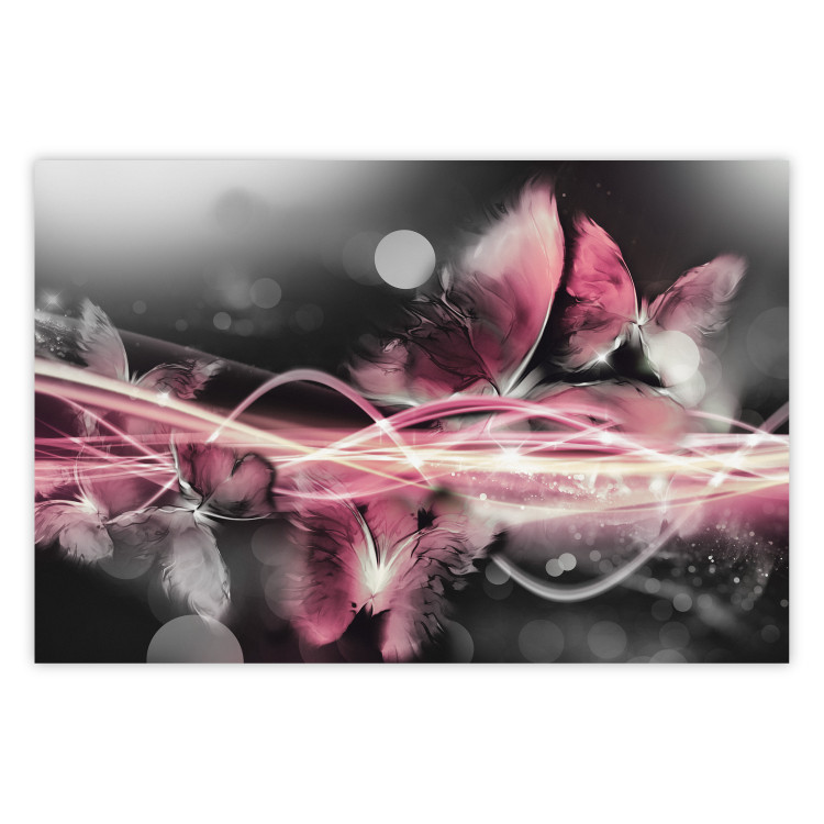 Wall Poster Flame of Butterflies - radiant abstraction with silver and pink insects 118417