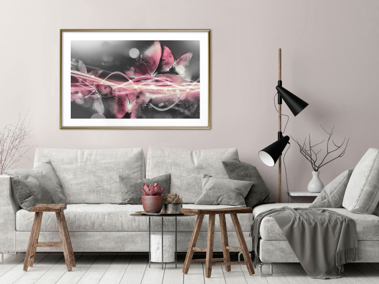 Wall Poster Flame of Butterflies - radiant abstraction with silver and pink insects 118417 additionalImage 13