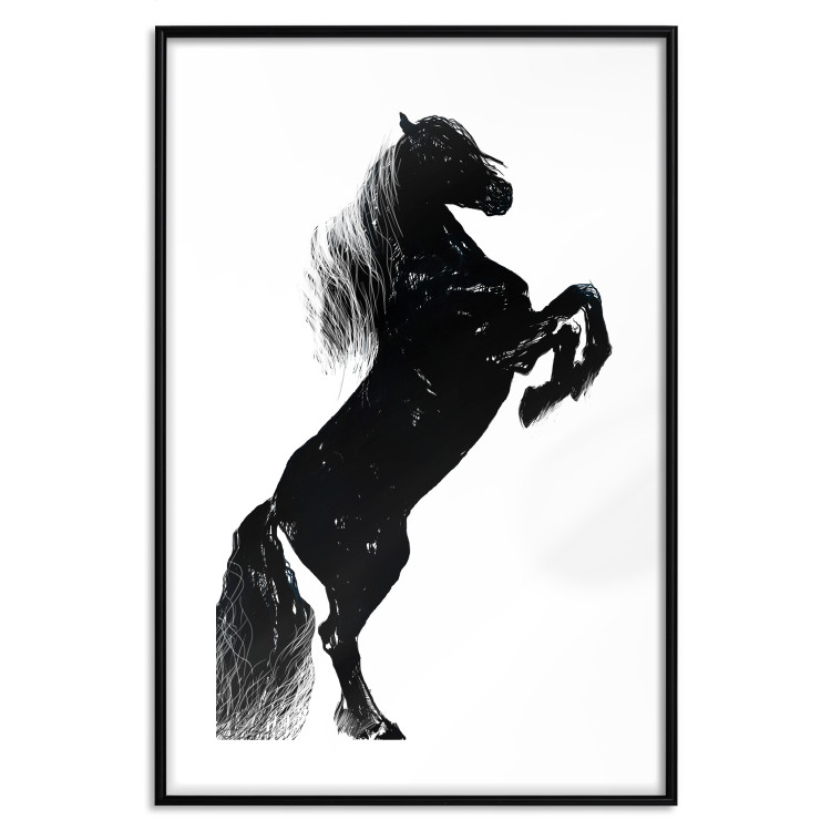 Poster Black Horse - black and white composition with the silhouette of a standing animal 118917 additionalImage 15
