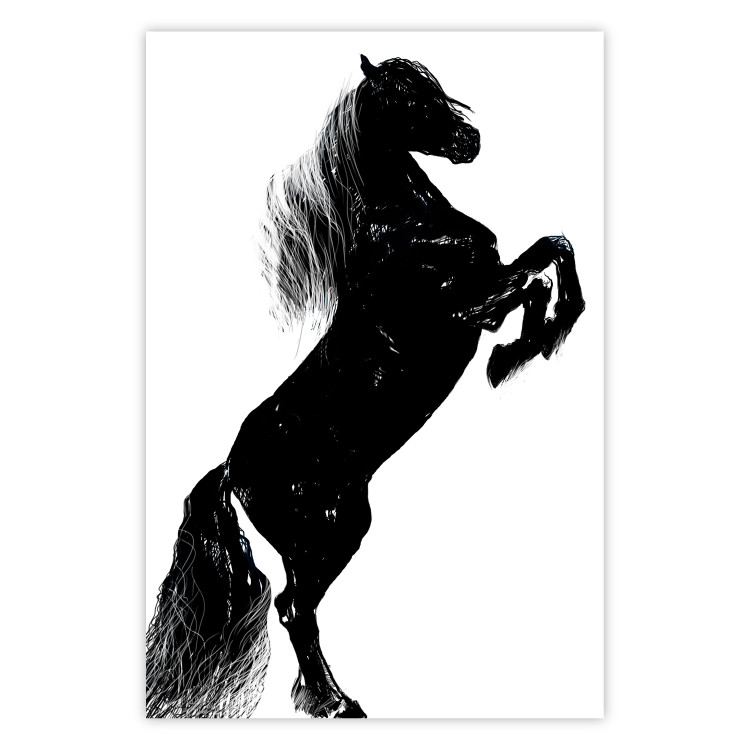Poster Black Horse - black and white composition with the silhouette of a standing animal 118917