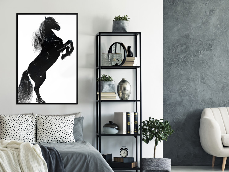 Poster Black Horse - black and white composition with the silhouette of a standing animal 118917 additionalImage 3