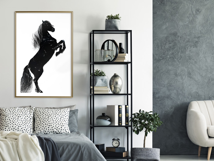 Poster Black Horse - black and white composition with the silhouette of a standing animal 118917 additionalImage 13