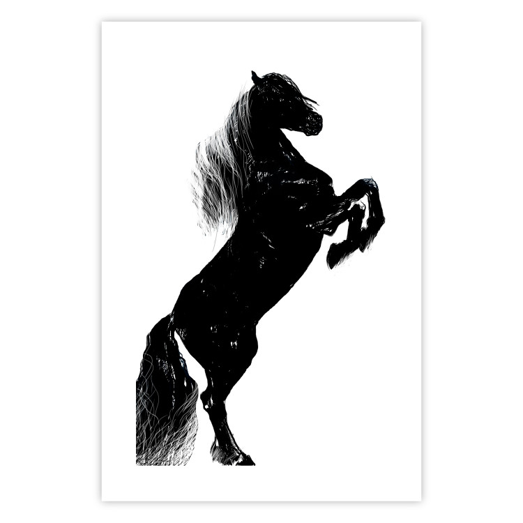 Poster Black Horse - black and white composition with the silhouette of a standing animal 118917 additionalImage 19