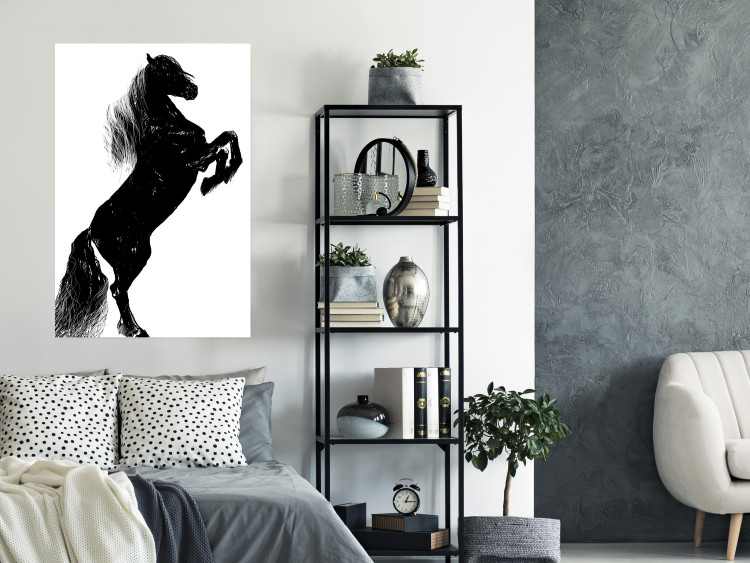 Poster Black Horse - black and white composition with the silhouette of a standing animal 118917 additionalImage 17