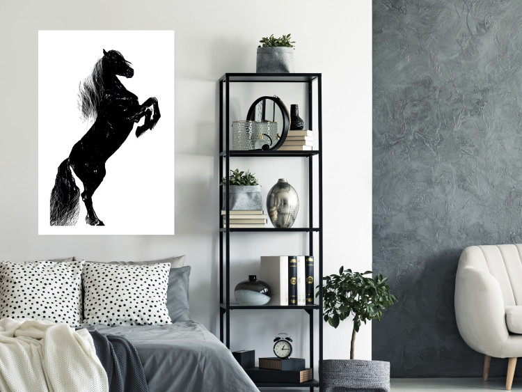 Poster Black Horse - black and white composition with the silhouette of a standing animal 118917 additionalImage 2