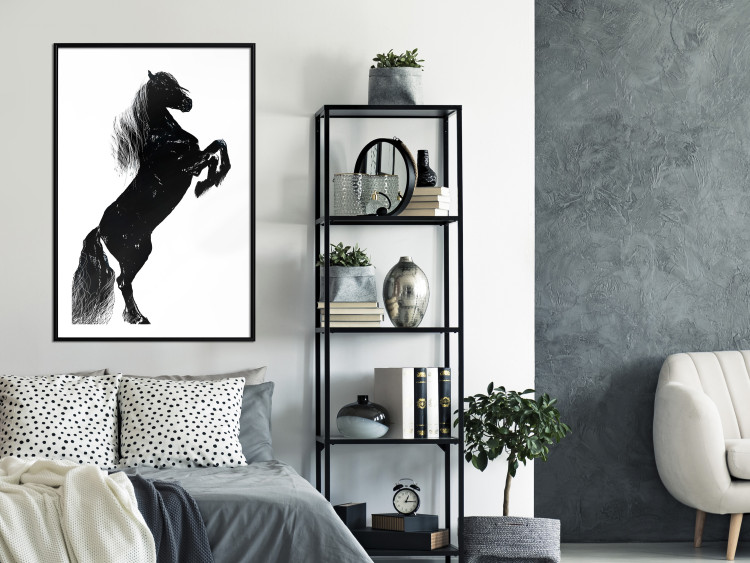 Poster Black Horse - black and white composition with the silhouette of a standing animal 118917 additionalImage 4