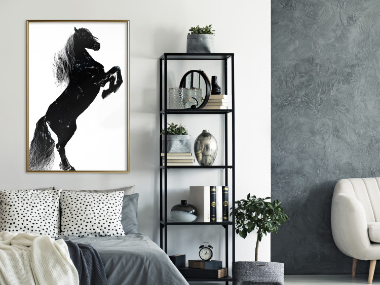 Poster Black Horse - black and white composition with the silhouette of a standing animal 118917 additionalImage 5