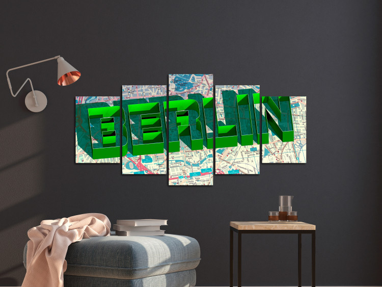 Canvas Art Print Green capital - 3D Berlin inscription on the colorful city map 122217 additionalImage 3