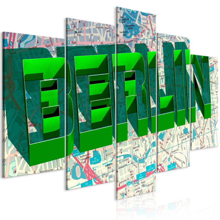 Canvas Art Print Green capital - 3D Berlin inscription on the colorful city map 122217 additionalImage 2