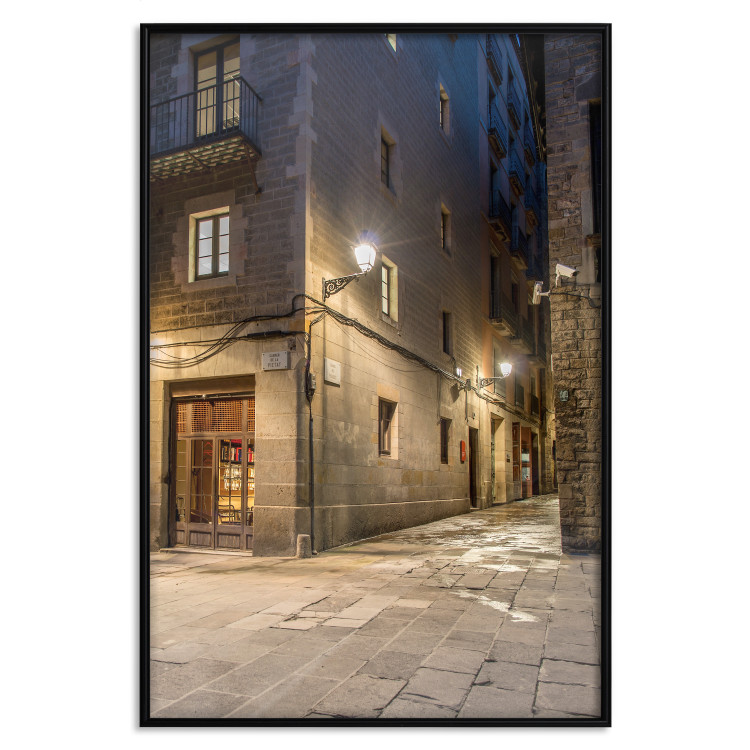 Poster Charming Alley - illuminated architecture of stone buildings at night 123617 additionalImage 24