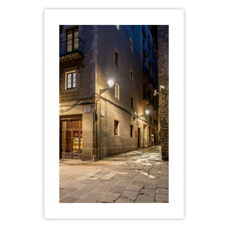 Poster Charming Alley - illuminated architecture of stone buildings at night 123617 additionalImage 25