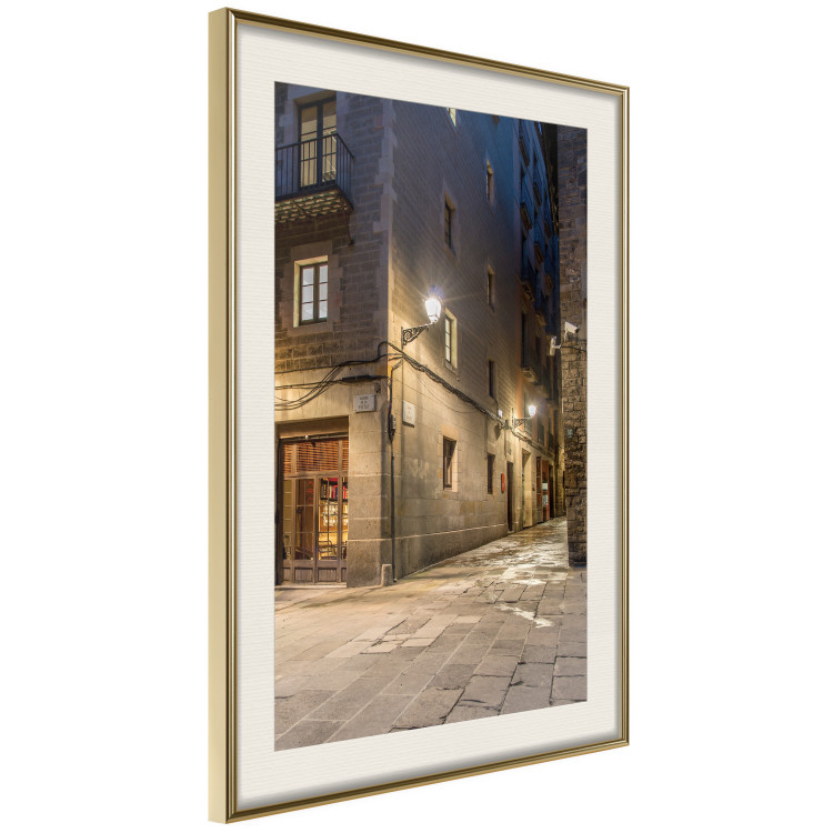 Poster Charming Alley - illuminated architecture of stone buildings at night 123617 additionalImage 2