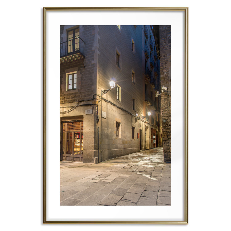 Poster Charming Alley - illuminated architecture of stone buildings at night 123617 additionalImage 14