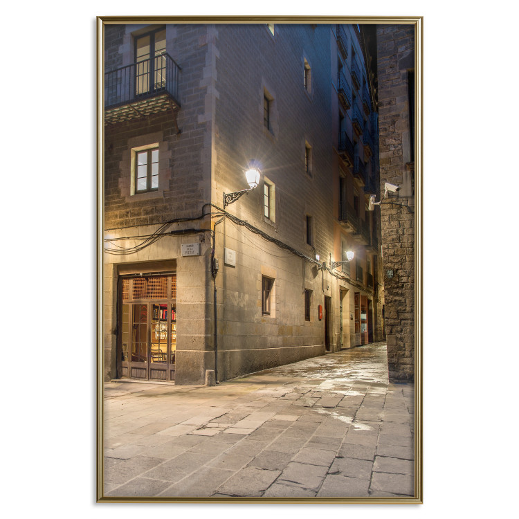 Poster Charming Alley - illuminated architecture of stone buildings at night 123617 additionalImage 20