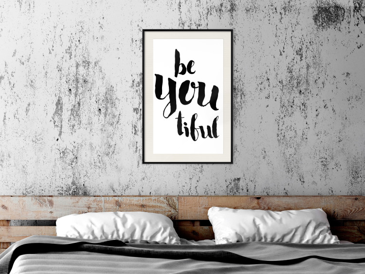 Poster Be-you-tiful - simple black and white composition with English quotes 128917 additionalImage 24