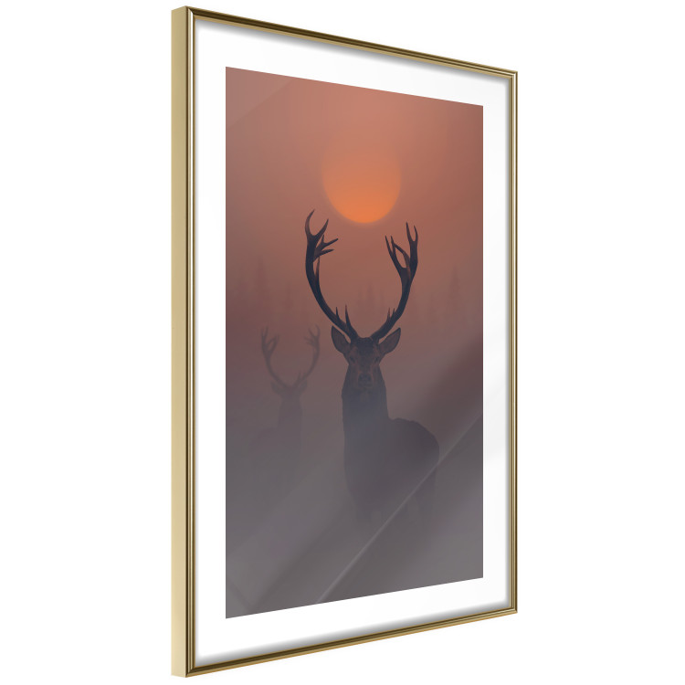 Poster Deer in the Mist - animal against a sunset backdrop during mist 129917 additionalImage 11