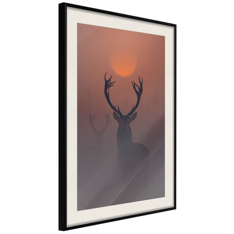 Poster Deer in the Mist - animal against a sunset backdrop during mist 129917 additionalImage 9
