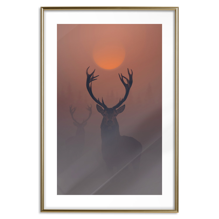 Poster Deer in the Mist - animal against a sunset backdrop during mist 129917 additionalImage 16
