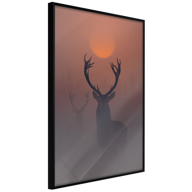 Poster Deer in the Mist - animal against a sunset backdrop during mist 129917 additionalImage 2