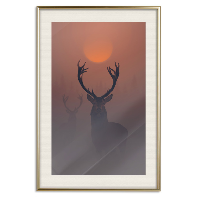 Poster Deer in the Mist - animal against a sunset backdrop during mist 129917 additionalImage 20