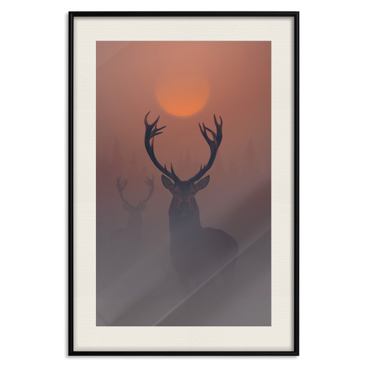 Poster Deer in the Mist - animal against a sunset backdrop during mist 129917 additionalImage 19