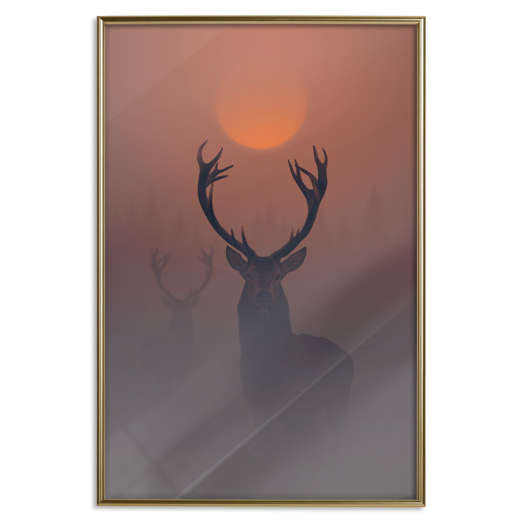 Poster Deer in the Mist - animal against a sunset backdrop during mist 129917 additionalImage 21