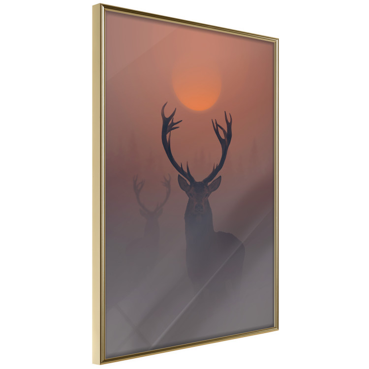 Poster Deer in the Mist - animal against a sunset backdrop during mist 129917 additionalImage 3