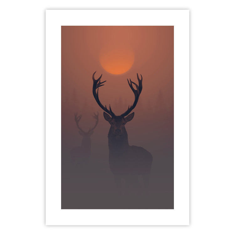 Poster Deer in the Mist - animal against a sunset backdrop during mist 129917 additionalImage 25